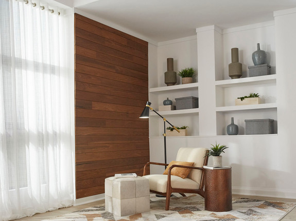 Thermal Poplar solid wood wall paneling installed in a living room-thumb
