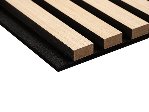 Close-up of a mdf natural wood slat wood wall panel-thumb