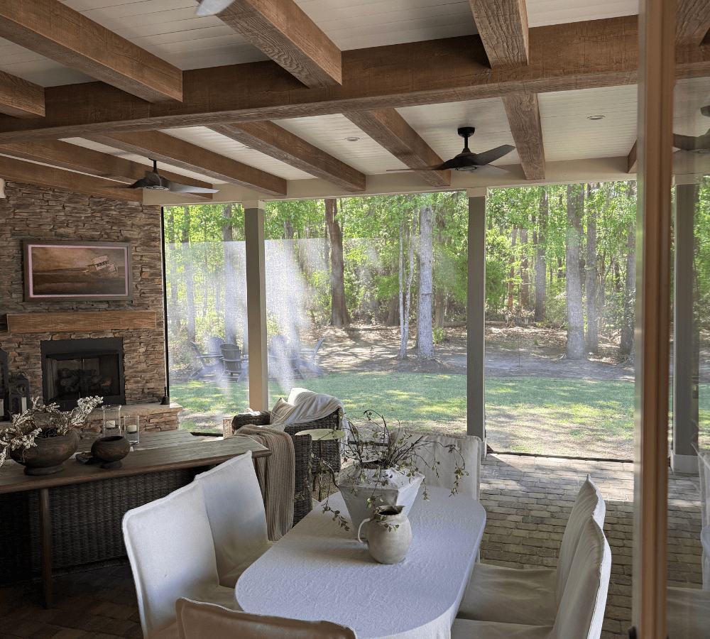 exterior patio with faux wood beams