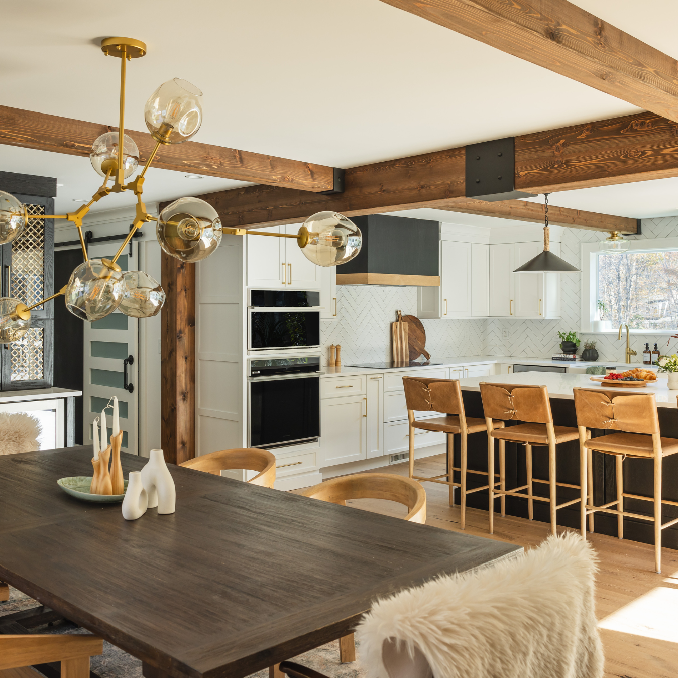 Faux Wood Beams in modern farmhouse style kitchen