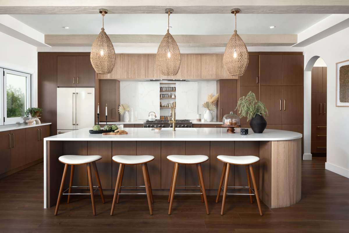 Heritage Faux Wood Beams custom finished and installed on a modern style kitchen ceiling