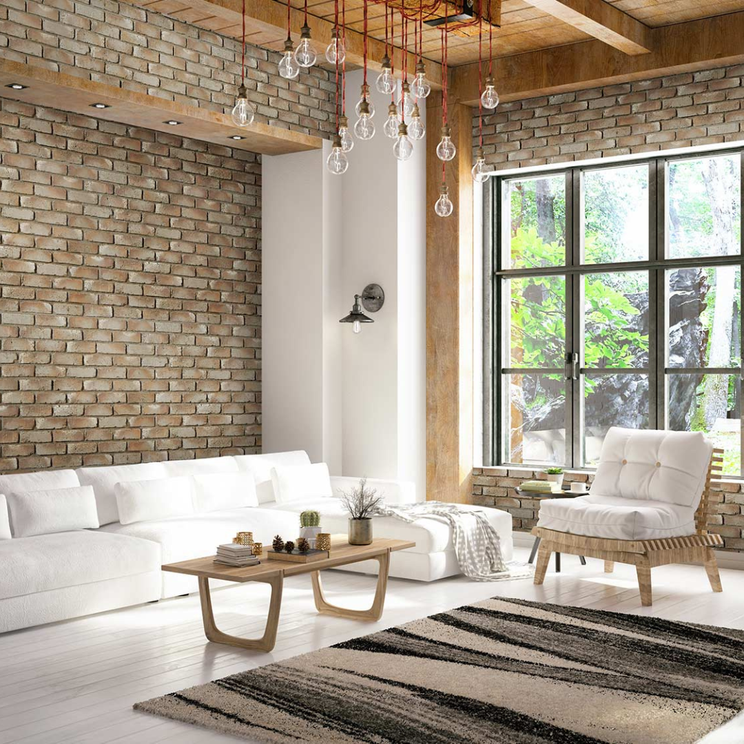 Modern Living Room With Old Chicago Brick faux brick wall panels