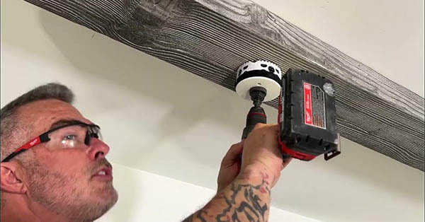 Faux Wood Beam Installation with Recessed Lighting