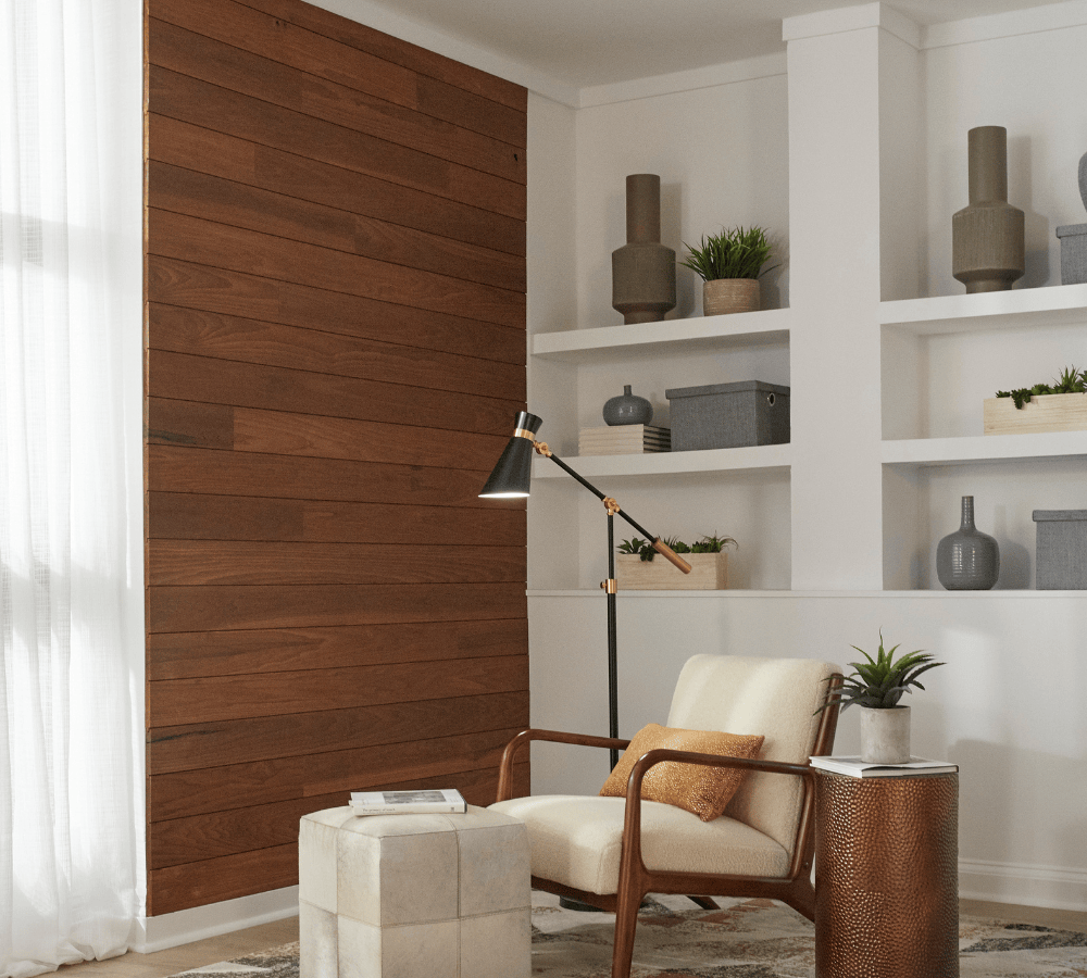 thermal wood wall paneling in accent wall reading nook
