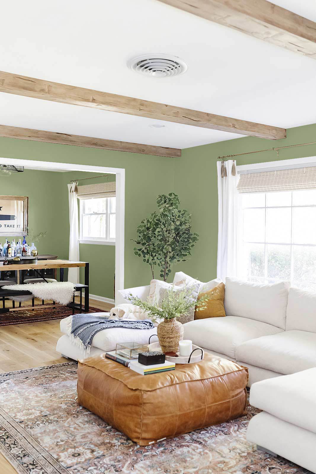 Guacamole by Glidden the perfect green interior paint color for wood beams