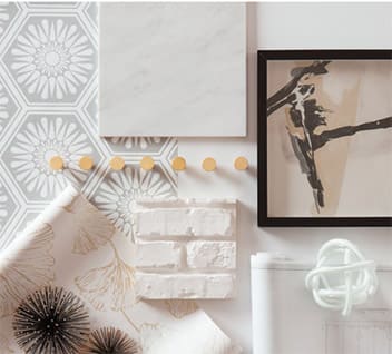 Designer inspiration board with white brick Designers