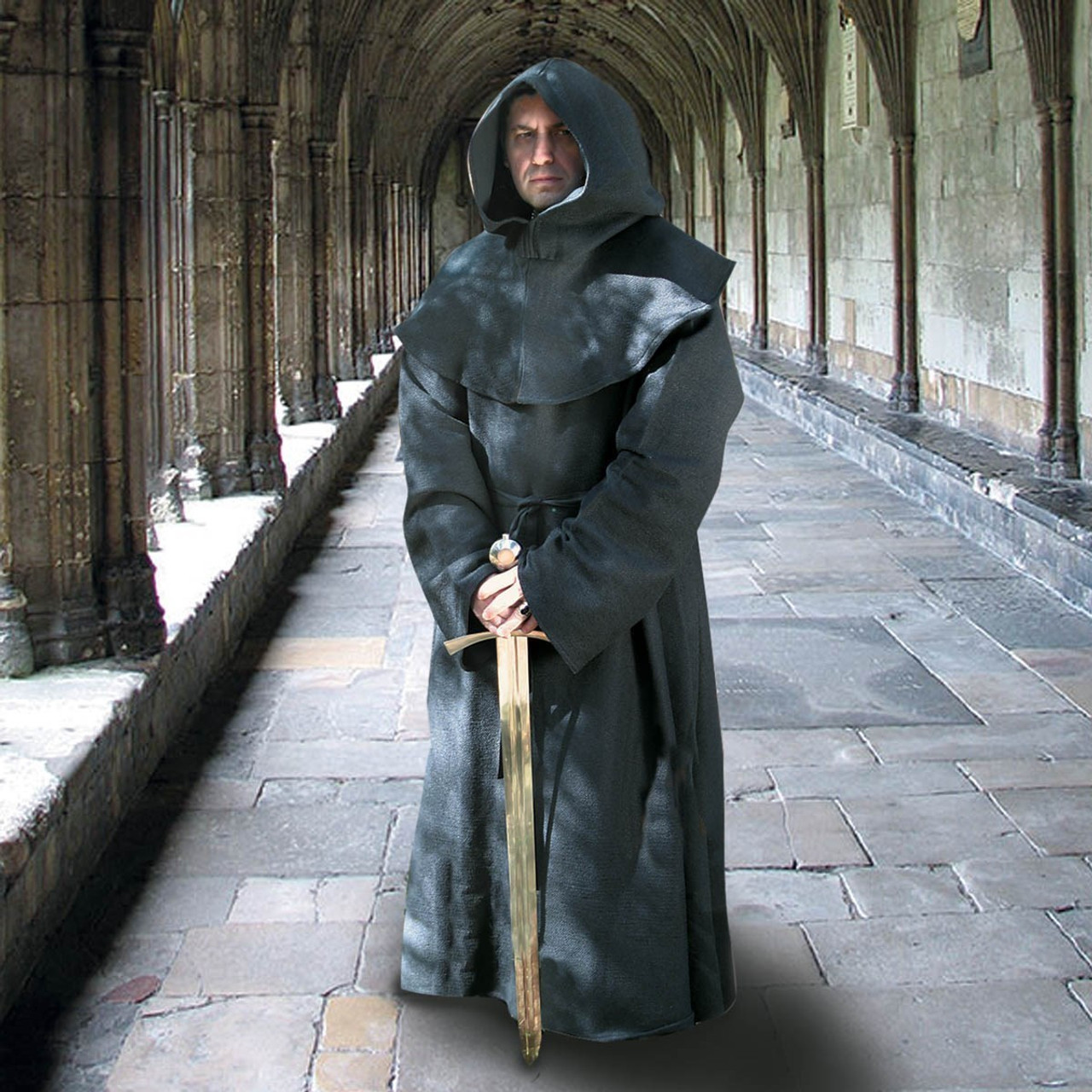 Medieval Monk's Robe and Hood - Black