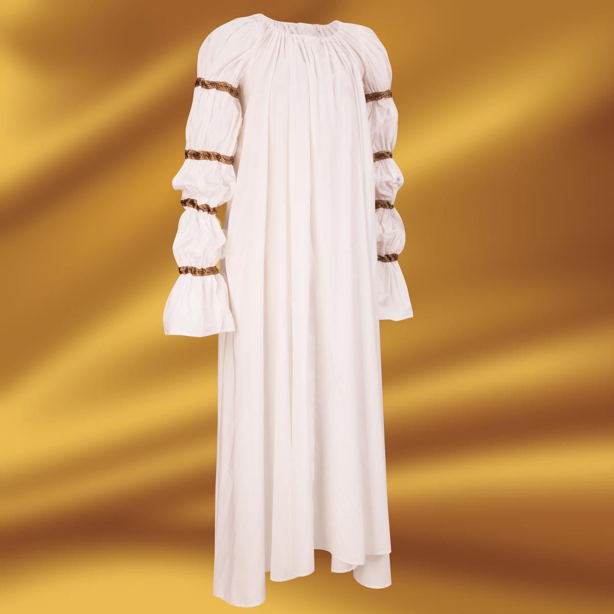 lightweight Surrey chemise with four adjustable bands of laces and trims on sleeves and adjustable drawstring neckline