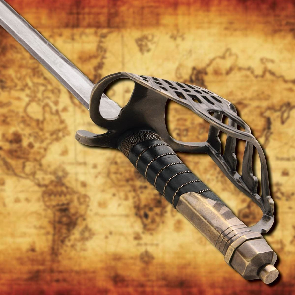 Chain Wrapped Leather Handle on Golden Coast Pirate Cutlass 