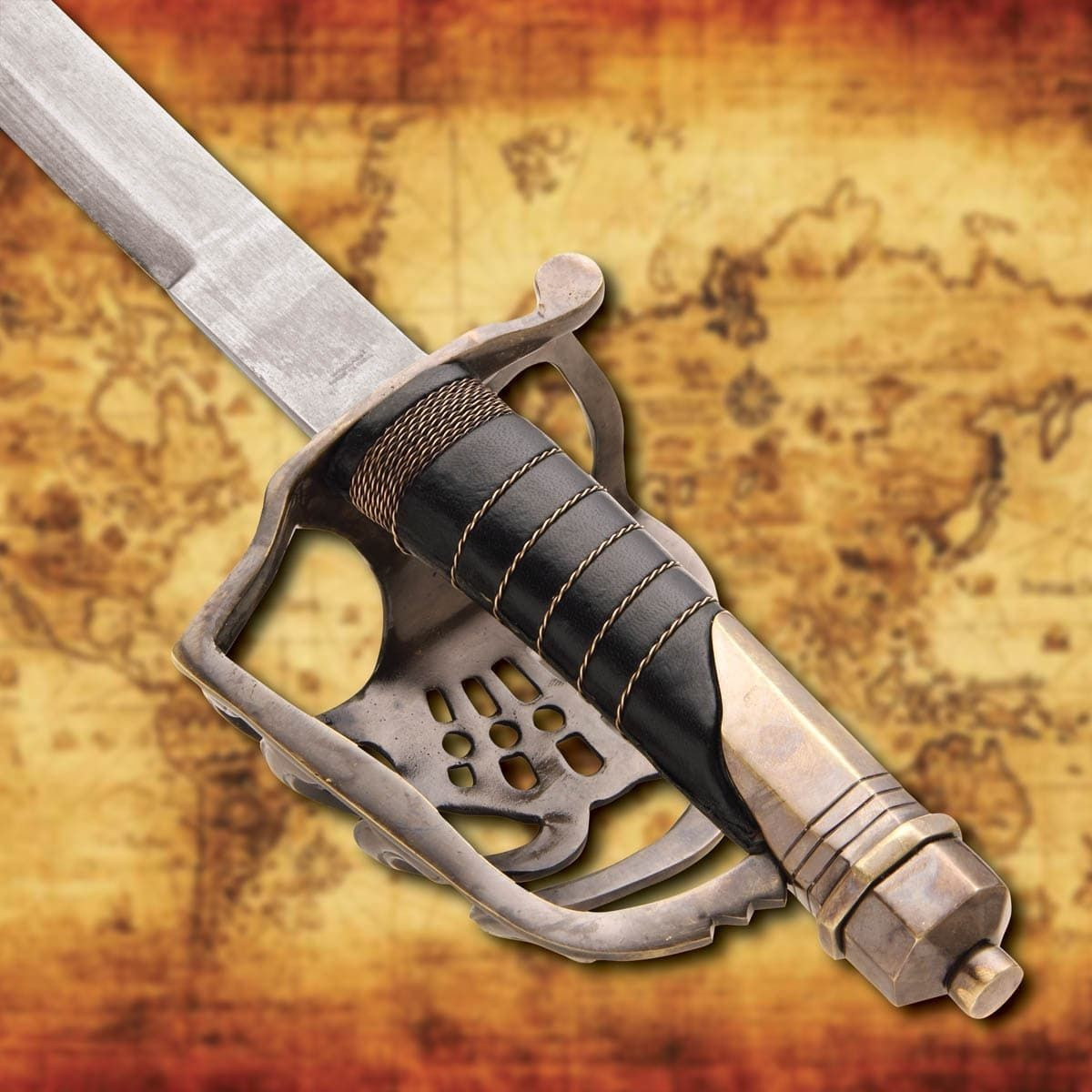 Antiqued Gold Pommel on Golden Coast Pirate Cutlass 