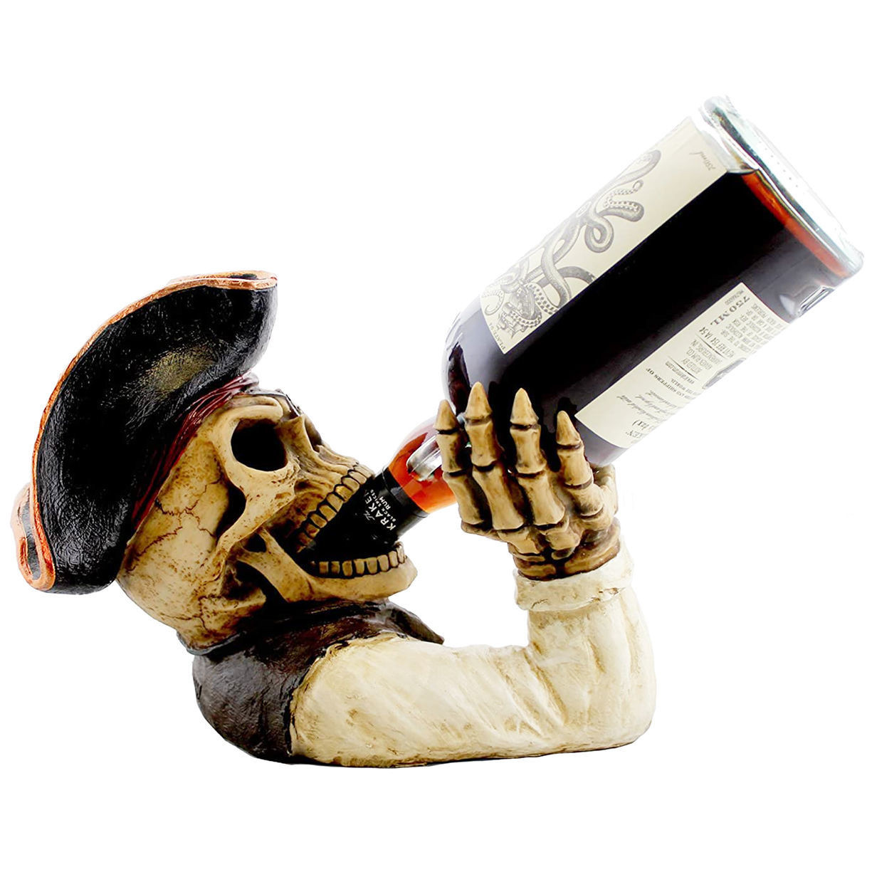 Booty of the Vine Wine Bottle Holder polyresin bottle caddy with skeleton pirate with tricorn hat and Jolly Roger eye patch