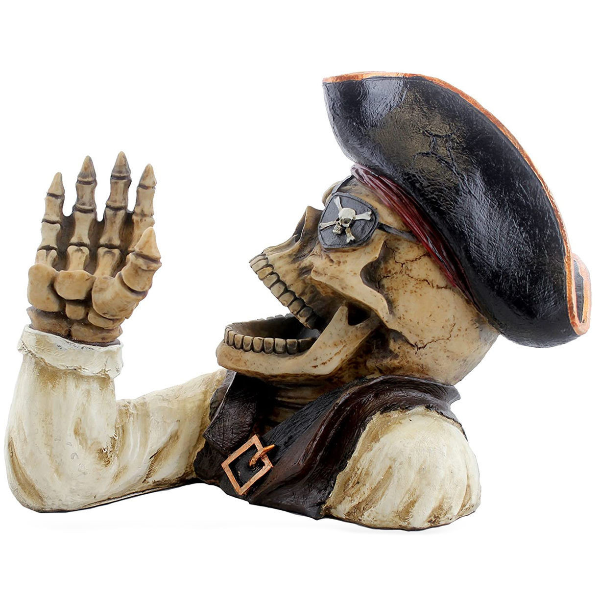 Booty of the Vine Wine Bottle Holder polyresin bottle caddy with skeleton pirate with tricorn hat and Jolly Roger eye patch