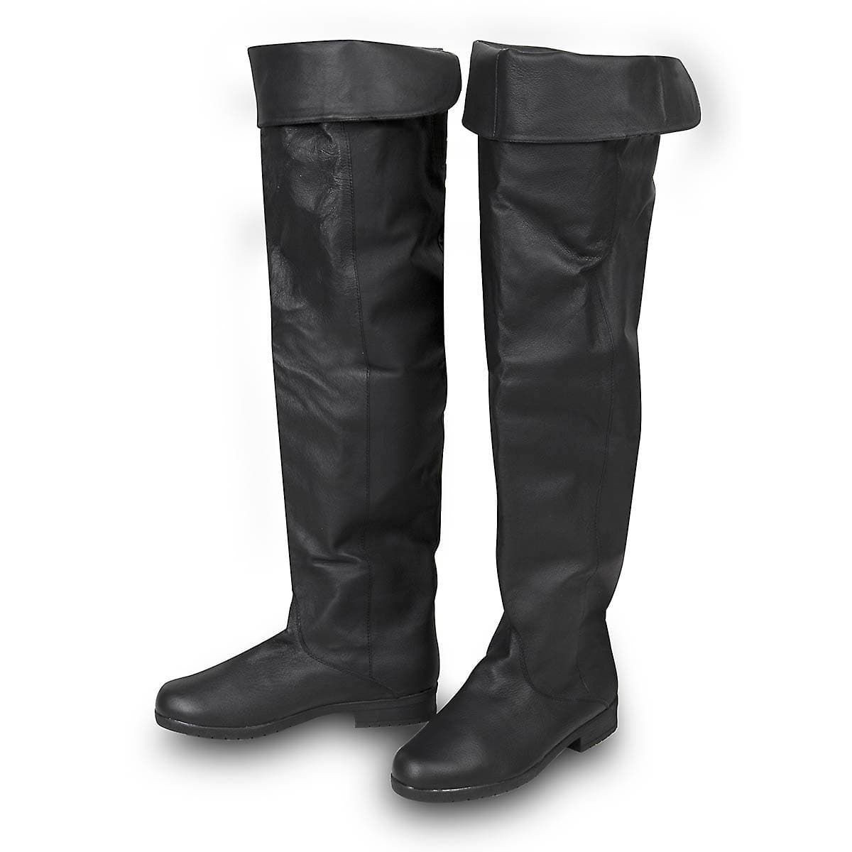 pirate, swashbuckler, musketeer or Renaissance knight leather boots with rounded toe can be worn thigh-high or turned down