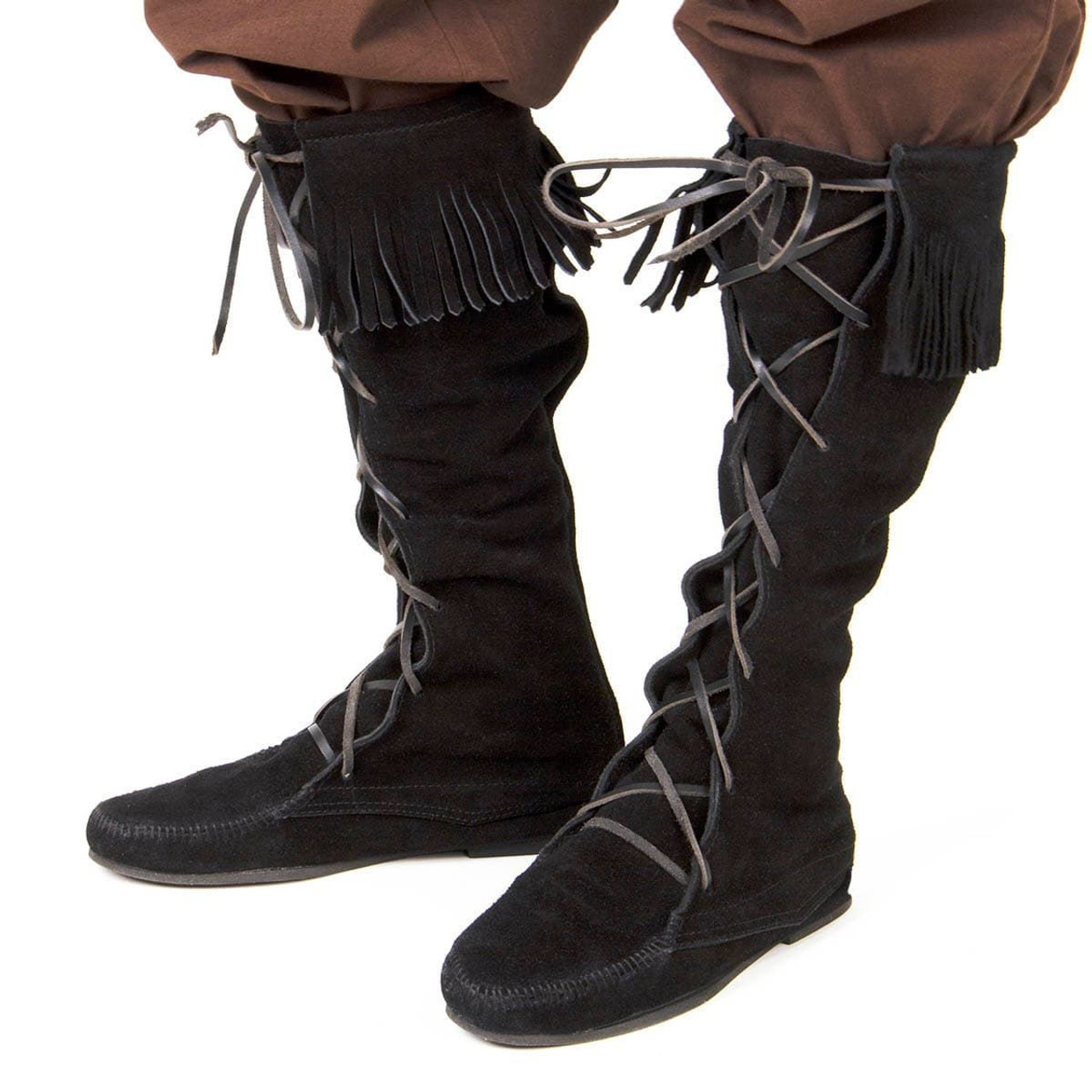 tall black suede boots with fringe have a comfortable rubber sole so you can wear them all day long