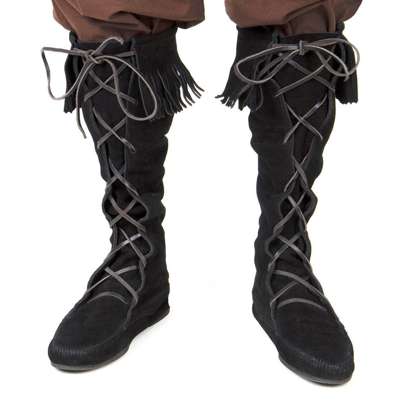 tall black suede boots with fringe have a comfortable rubber sole so you can wear them all day long