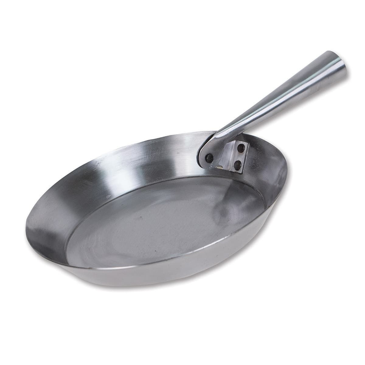 Hand Forged Iron Medieval Folding Frying Pan with Handle extended