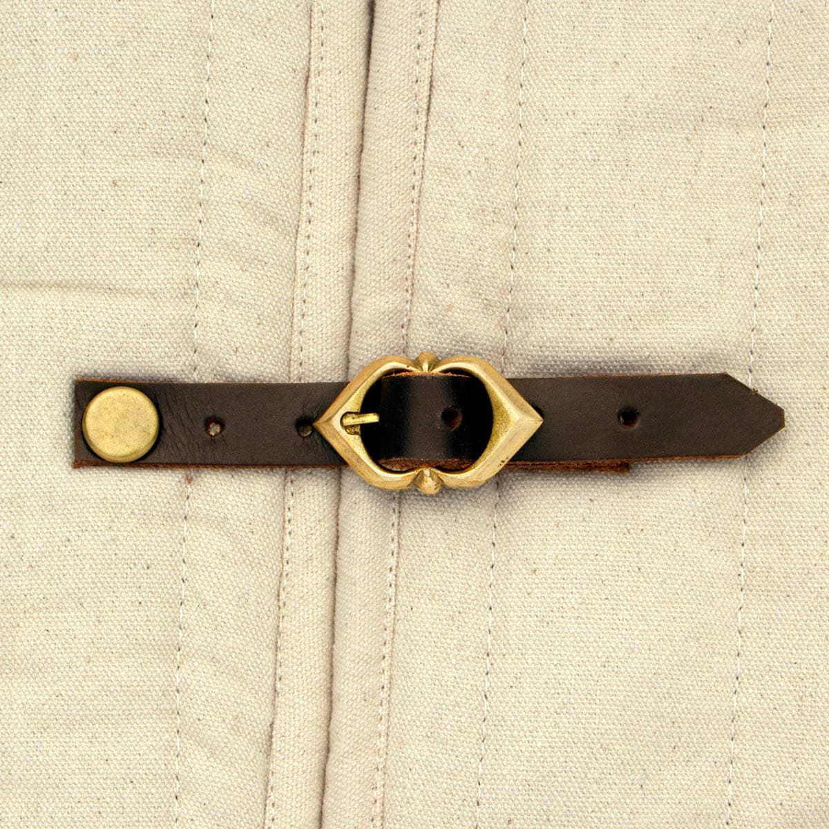 Detail of Buckle of Padded Gambeson With Interchangeable Sleeves and Front Buckle Closure