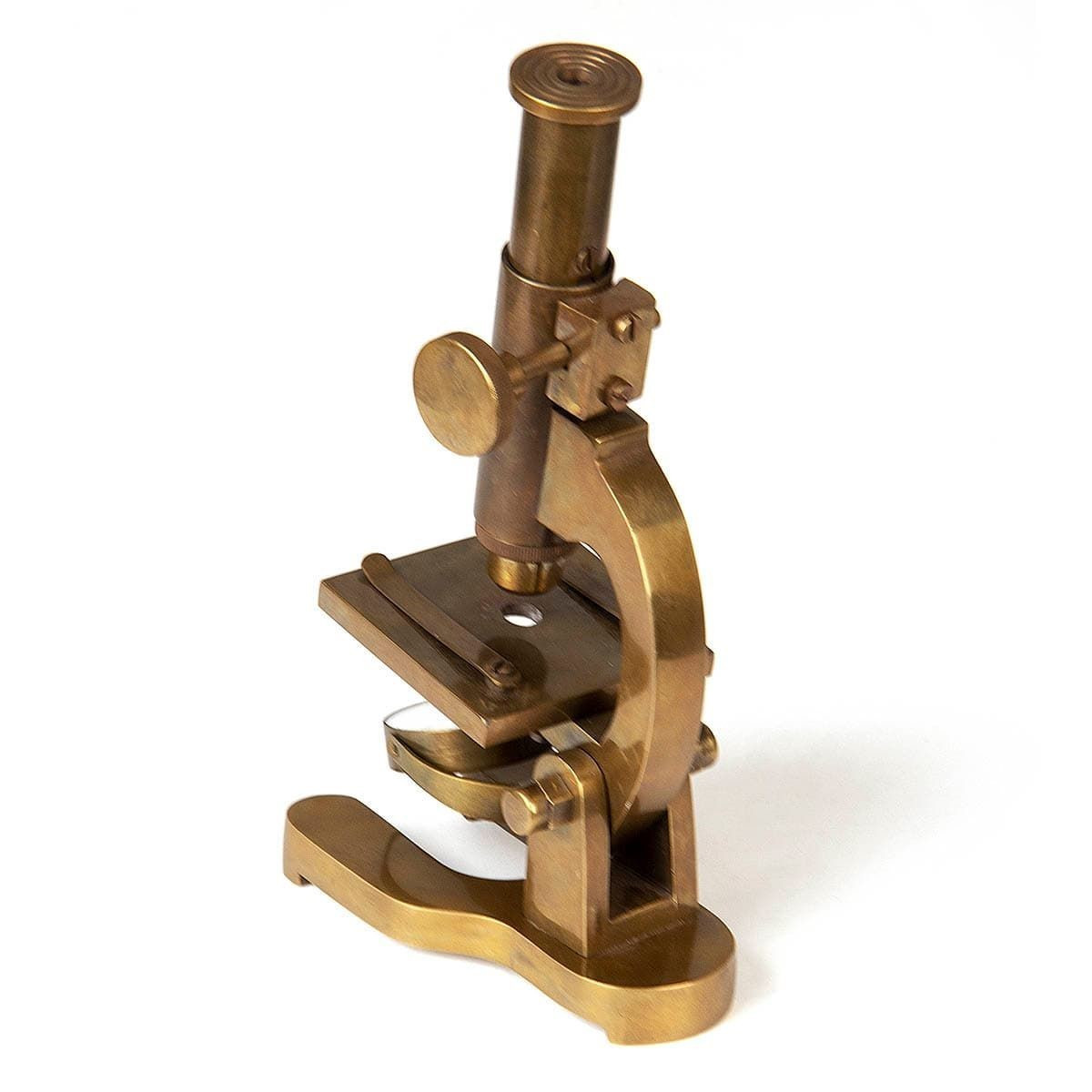 Side View of Historical Replica Brass Microscope