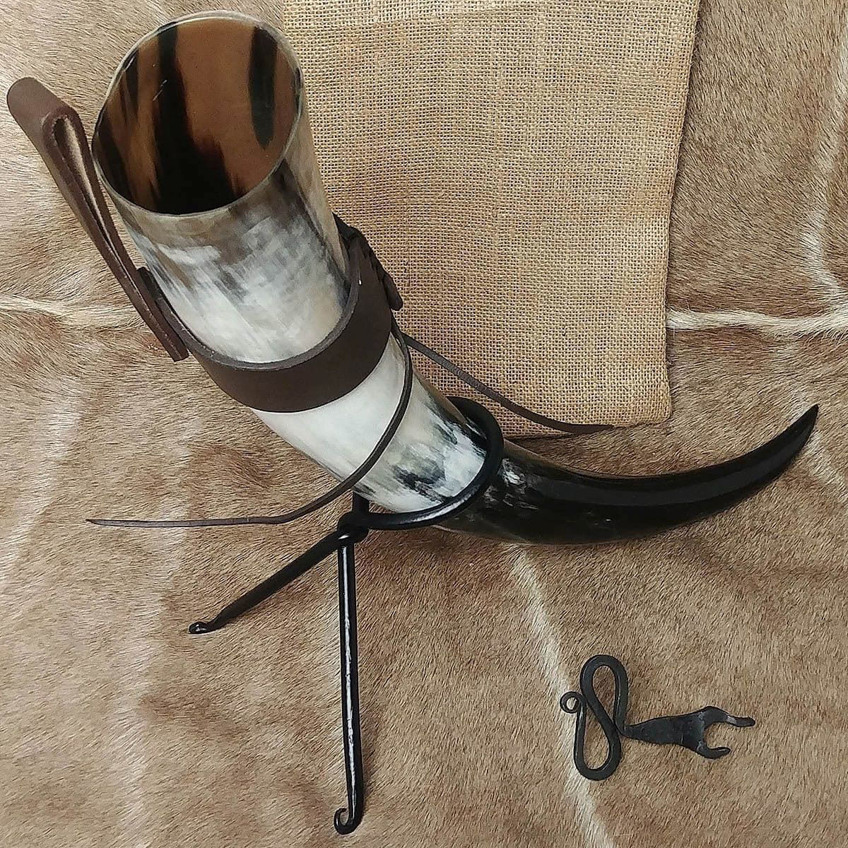 Thor's Oversized Drinking Horn includes stand, Bottle Opener, holster and jute carry bag