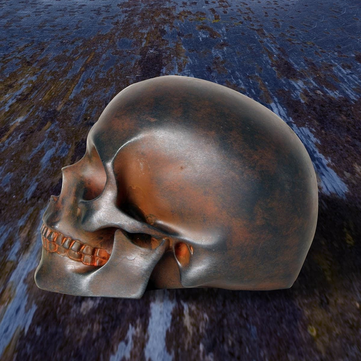 Iron Skull in Metalized Resin - side view