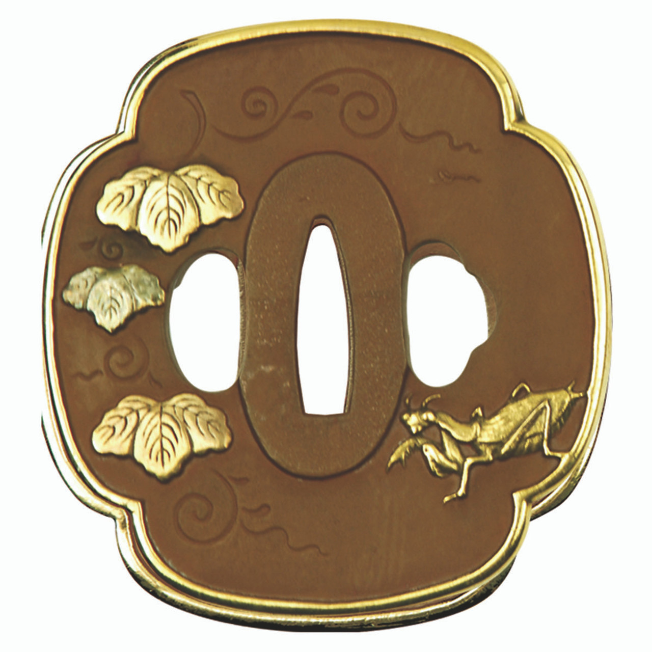 Praying Mantis Katana by Paul Chen / Hanwei with dark copper and golden accents on tsuba, fuchi, and kashira