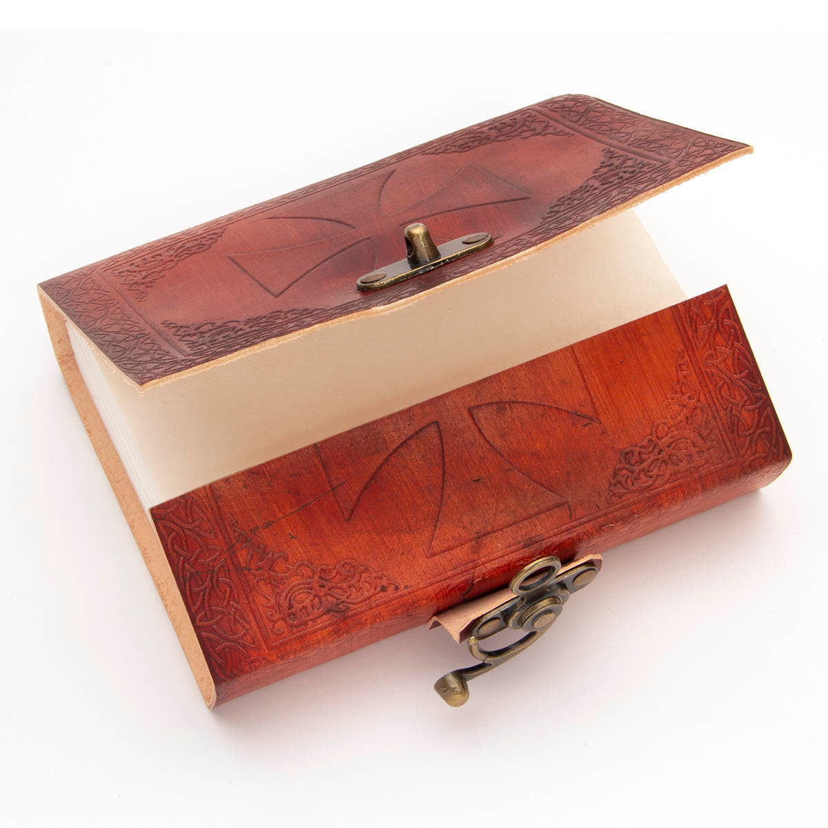 Crusader Knight Leather Journal with Brass Latch has 115 pieces of handmade paper inside
