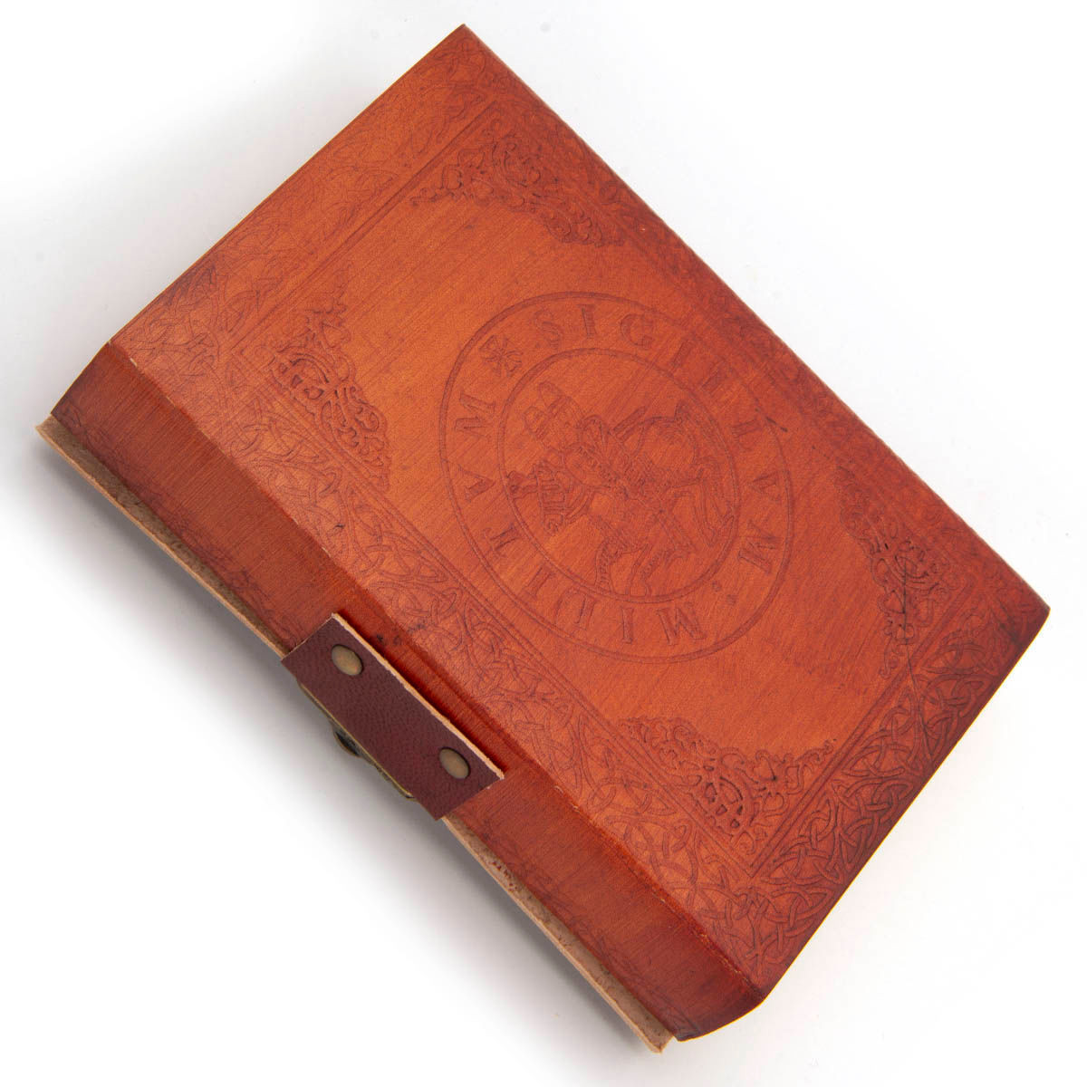 Back of Crusader Knight Leather Journal with Embossed  seal of the Knights Templar 