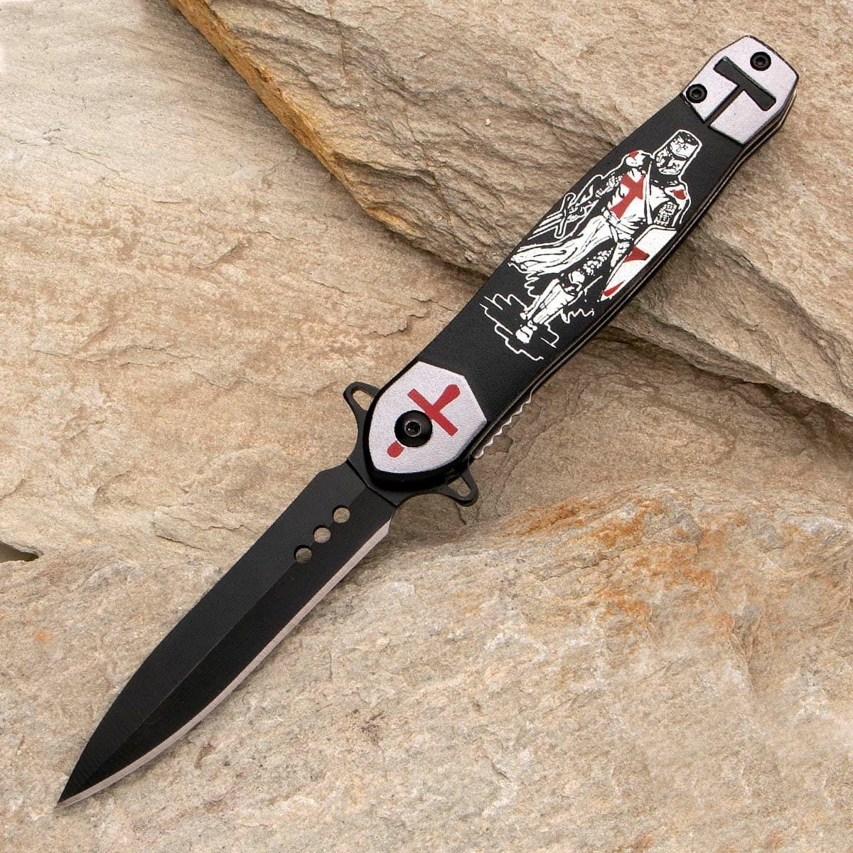 Crusades EDC folding knife with stiletto style blade