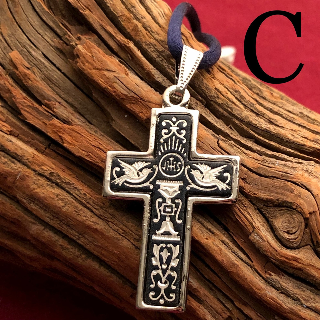 Midas Large Silver Cross Pendant Pattern C