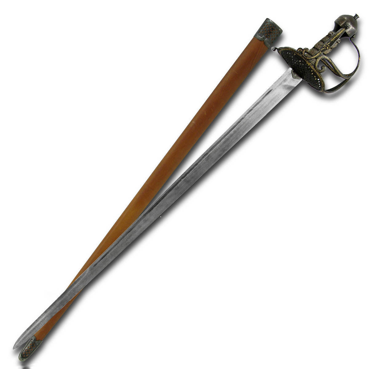 Cromwell Sword by Paul Chen / Hanwei has blackened guard, 1566 carbon steel blade and period correct scabbard