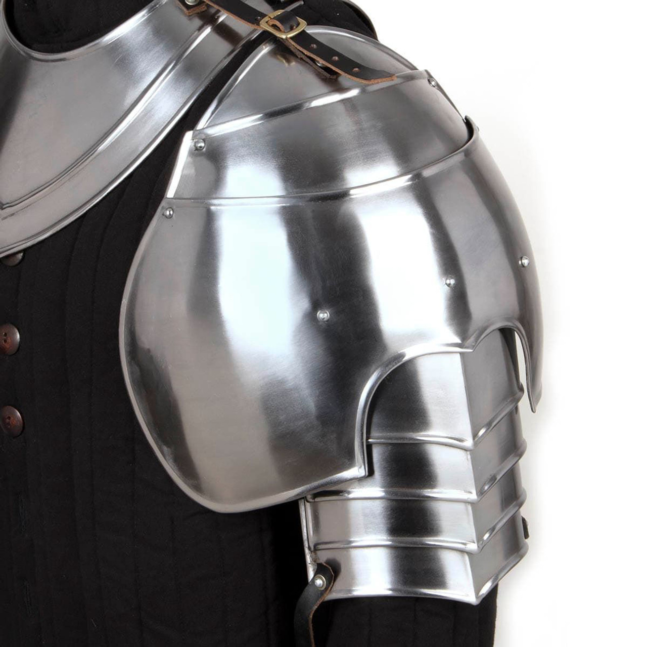 18 gauge steel Knight's Pauldrons with articulated arm extensions from Noble Armoury