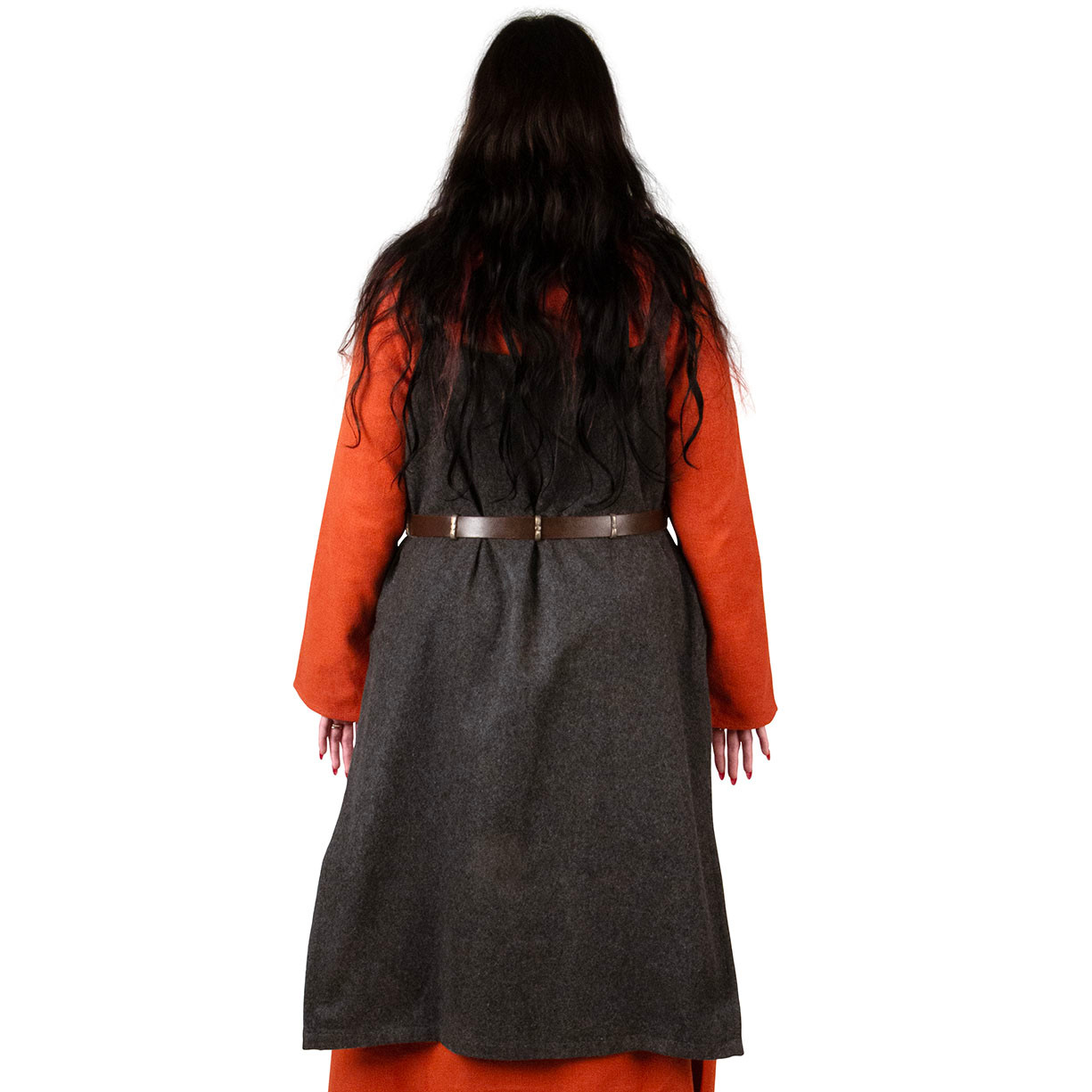 back of wool blend grey apron is warm, moisture repellant and softer than pure wool