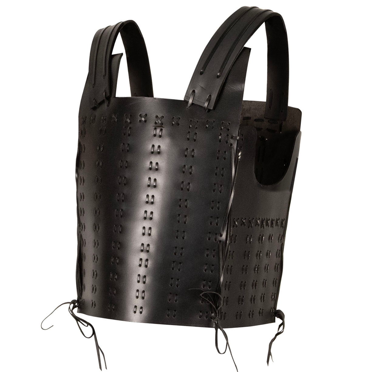 Fantasy Dō Cuirass is 4 black leather panels held together with leather lacing. comfortable and adjustable