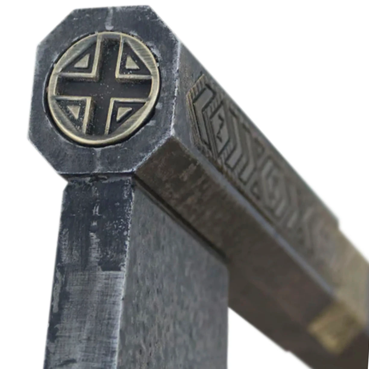 Bearded Axe of Gimli has stainless steel blade, brass engraved decorations and weathered steel finish, composite handle