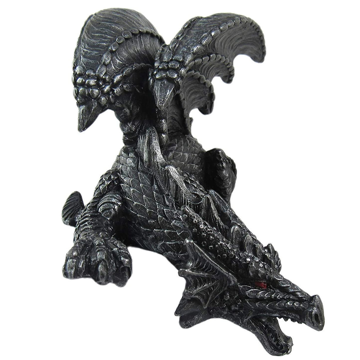 Silent Sentinel Dragon Shelf Sitter has intimidating red eyes and realistically sculpted details, hand painted polyresin
