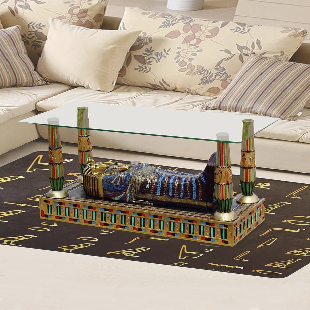 Luxor Glass Top Sarcophagus Table