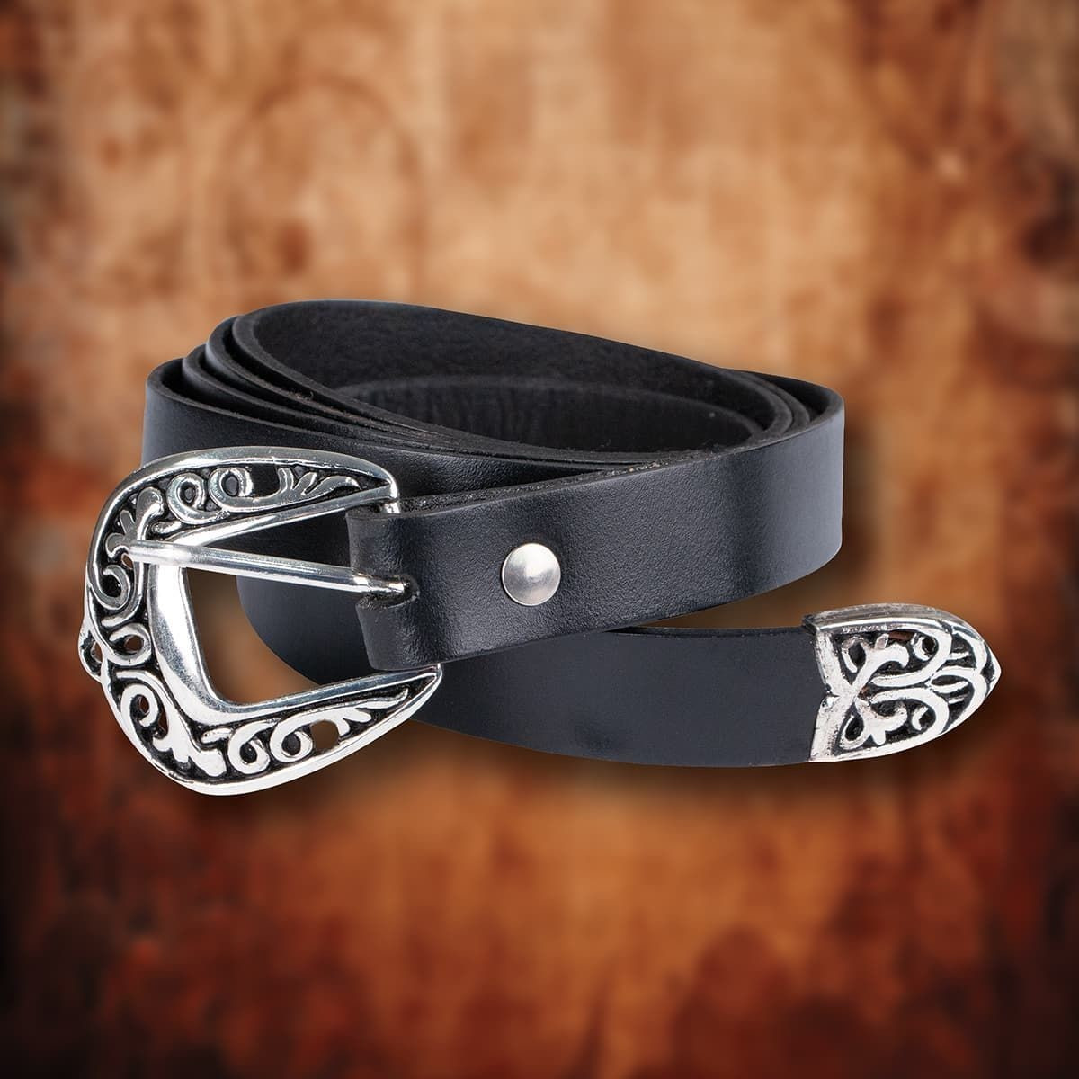 ARGUE/LONG LONG LETHER BELT/Black×Silvar Feudal Long Thin Black Leather Belt - Museum Replicas