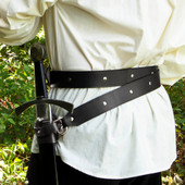 Medieval Double Wrap Black Leather Belt with Nickel Buckle and Studs includes frog