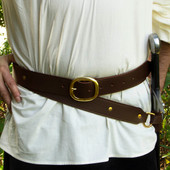 Medieval Double Wrap Brown Leather Belt with Brass Buckle and Studs