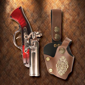 steampunk styled metal gun with holster