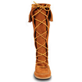 Front View of Medieval Suede Mens Tall Lace Front Boots in Brown with Fringe
