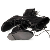tall black suede boots with fringe have a comfortable rubber sole so you can wear them all day long