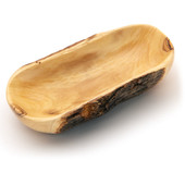 Olive Wood Rectangular Bowl hand carved in Bethlehem from a single piece of wood with bark left on the sides