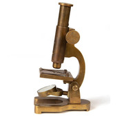Side View of Historical Replica Brass Microscope