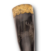 Viking Drinking Horn with hand-engraved stag is fully functional but slightly de-laminated at the mouth