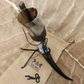 Thor's Oversized Drinking Horn includes stand, Bottle Opener, holster and jute carry bag