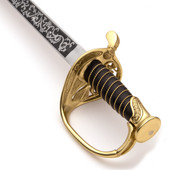 hilt of reproduction Confederate Staff & Field Officer's Sword with brass fittings and wire wrapped leather grip