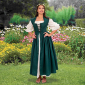 Green Renaissance Overdress - Country Maid Skirt with Integral Bodice