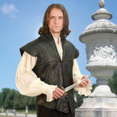 D’ Artagnan Black Leather Renaissance Doublet with Removeable Sleeves