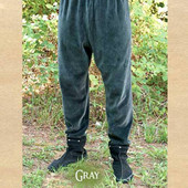 loose fitting grey stretch cotton velvet pants with elastic waist, great for many historical outfits